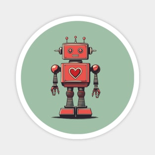 Retro Vintage Tin Robot with Heart Magnet